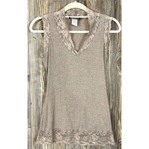 Vtg Y2K Self Esteem Beige Tank Top MED Lace Trim Bella‎ Swan Elena Gilbert